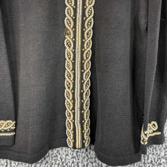 Victoria Harbour Vintage Sweater Black Knit Pullover Beige Gold Bead Design Sz L - Picture 7 of 16